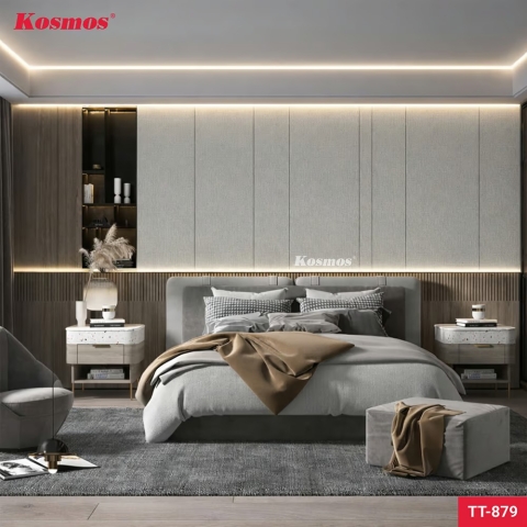 Tấm ốp than tre vân vải canvas vàng kem ánh kim TT-879