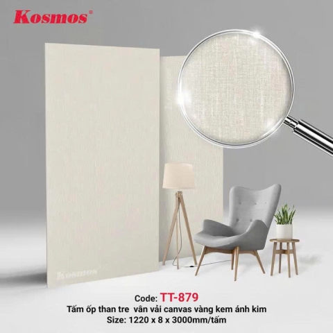 Tấm ốp than tre vân vải canvas vàng kem ánh kim TT-879