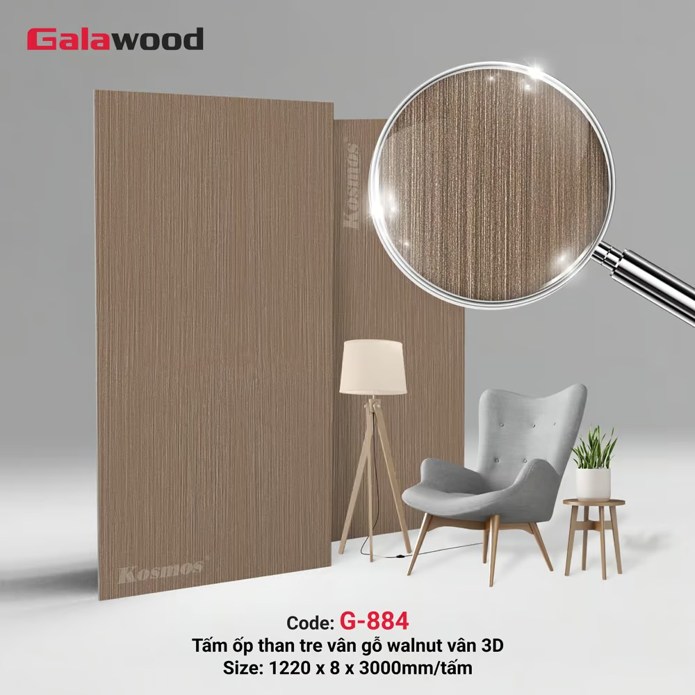 Tấm ốp sợi than tre vân gỗ walnut G-884 Galawood