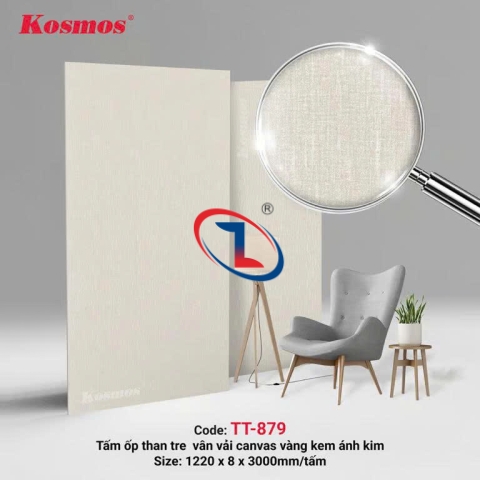 Tấm ốp than tre vân vải canvas vàng kem ánh kim TT-879