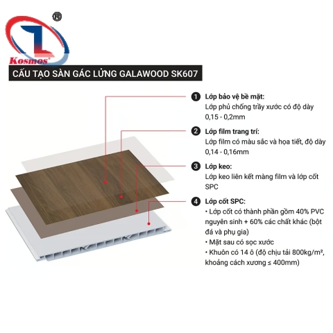 Sàn nhựa chịu lực nâu vàng vân gỗ SK607