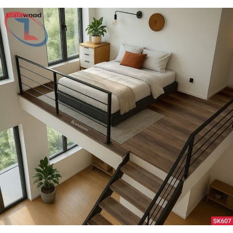 Sàn nhựa chịu lực nâu vàng vân gỗ SK607