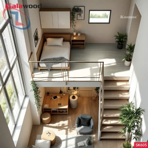 Sàn nhựa chịu lực trắng ngà vân gỗ SK605