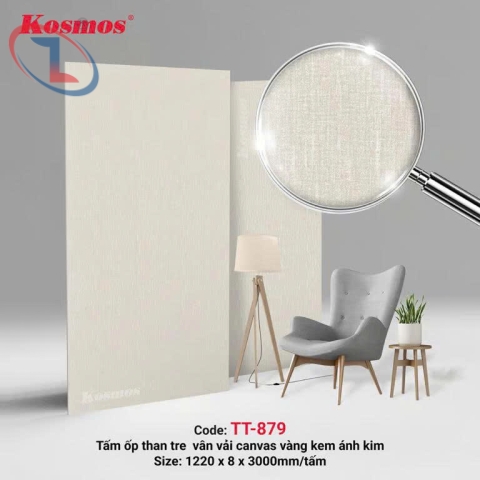 Tấm ốp than tre vân vải canvas vàng kem ánh kim TT-879